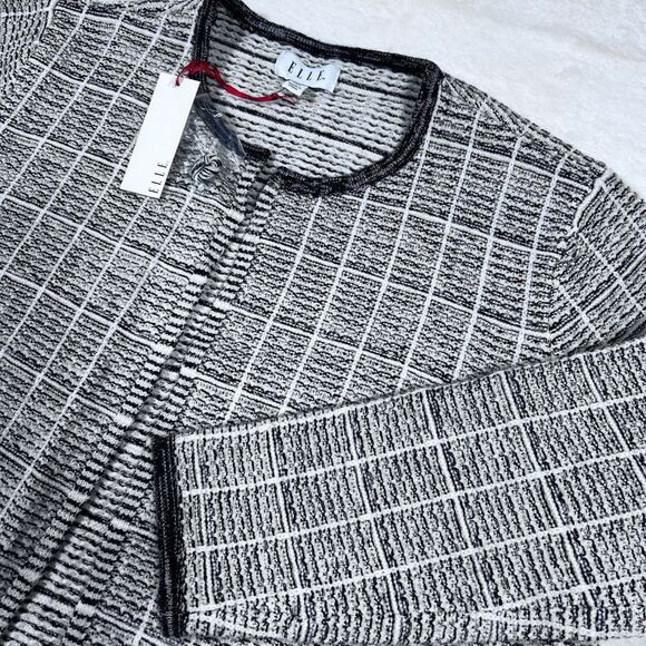 Women's Elle Sweater Jacket XXL Cozy White‎ Black  Academia Quiet Luxury  Tweed - Picture 1 of 7